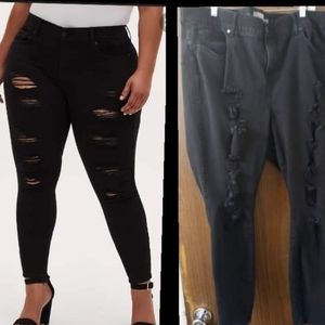 TORRID Black Denim Jean Pants sz 14R Destroyed